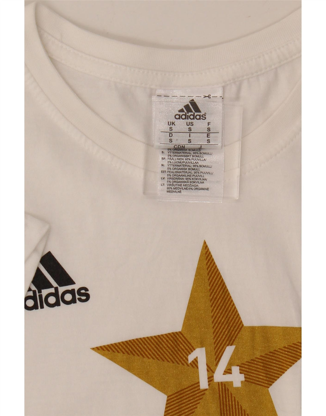 ADIDAS Womens Graphic T-Shirt Top UK 10 Small White Vintage Adidas and Second-Hand Adidas from Messina Hembry 