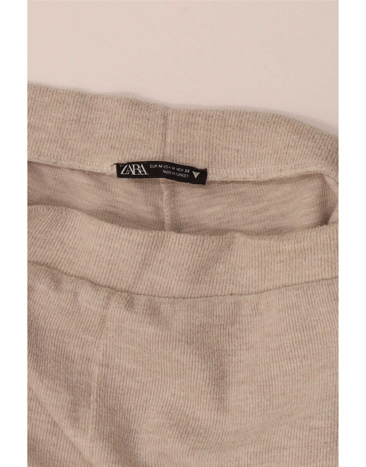 Pantaloni larghi lavorati a maglia da donna Zara UK 14 Poliestere beige medio