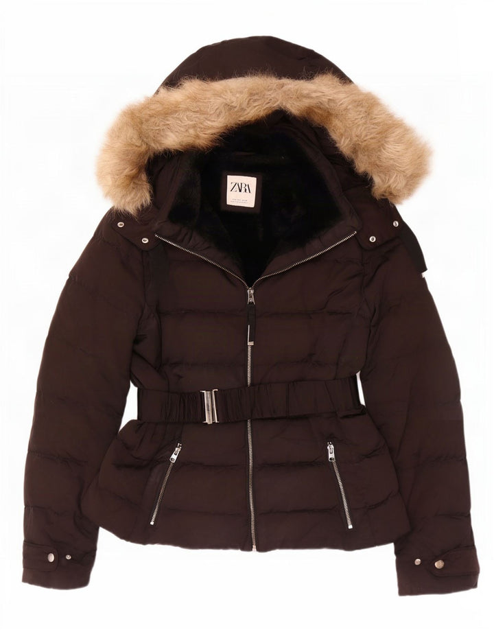 Giacca imbottita in sherpa con cappuccio da donna Zara UK 16 grande nera