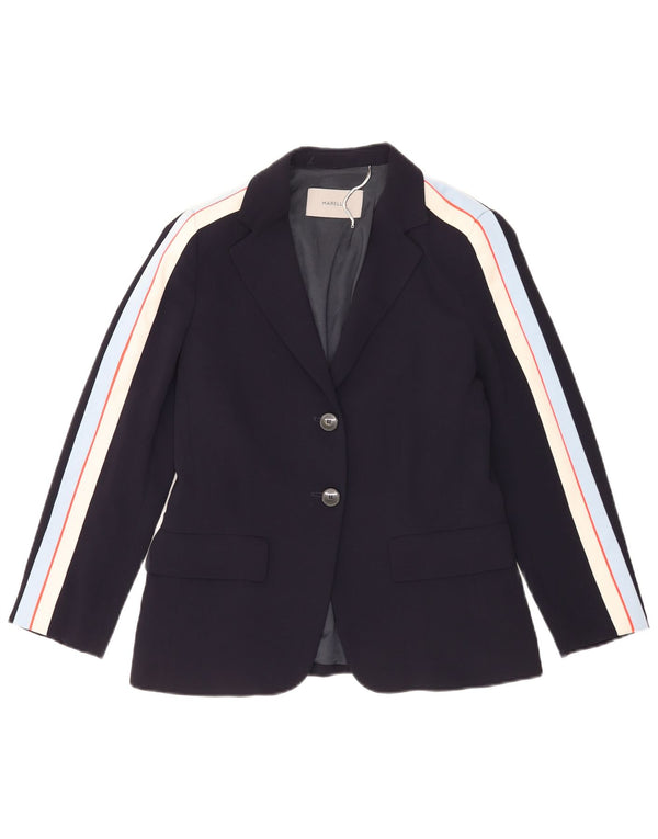 Giacca blazer da donna a 2 bottoni Marella UK 8 piccola acetato a righe blu navy