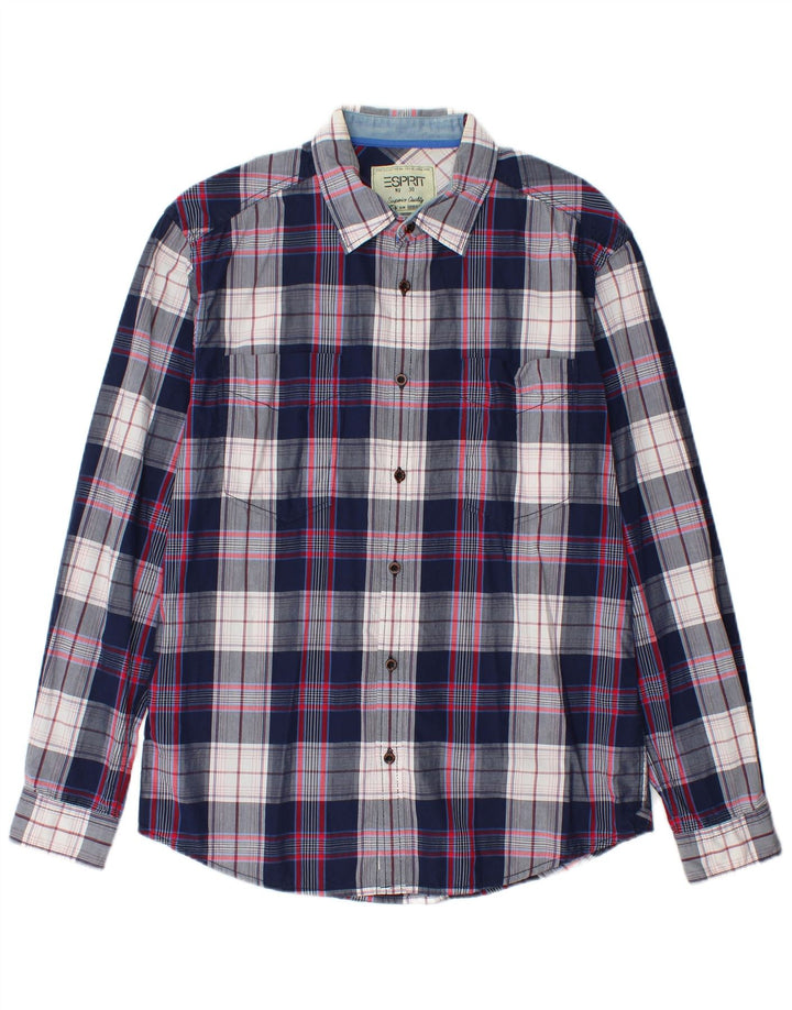 Camicia slim fit da uomo Esprit in cotone a quadri blu navy medio
