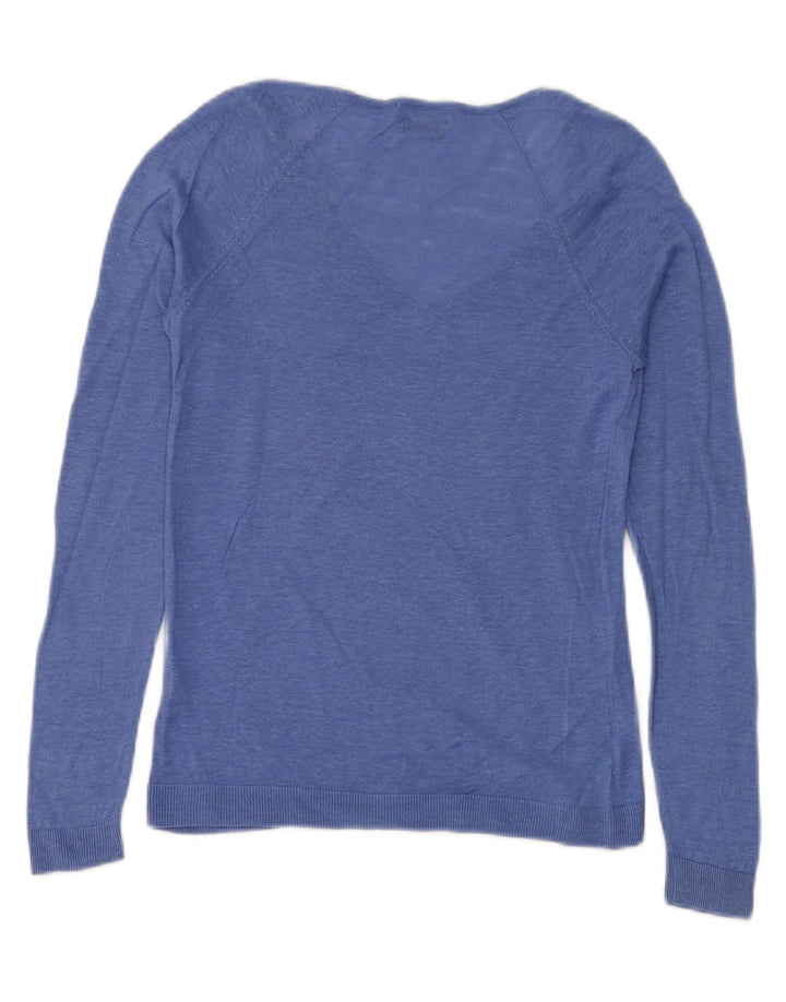 Massimo Dutti Maglione da donna con scollo a V UK 12 Lino blu medio