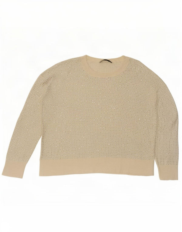 Zara Womens Crew Neck Jumper Sweater UK 16 Large Beige