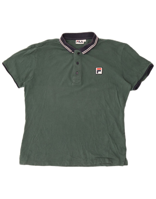 Polo da uomo Fila Large in cotone color block verde