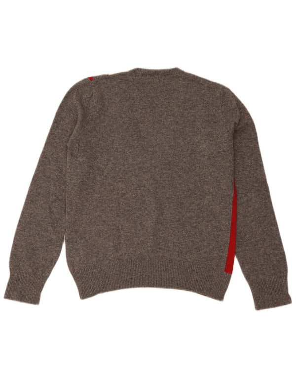 Maglione da donna con scollo a V Benetton UK 14 Large Grey Argyle/Diamond Wool