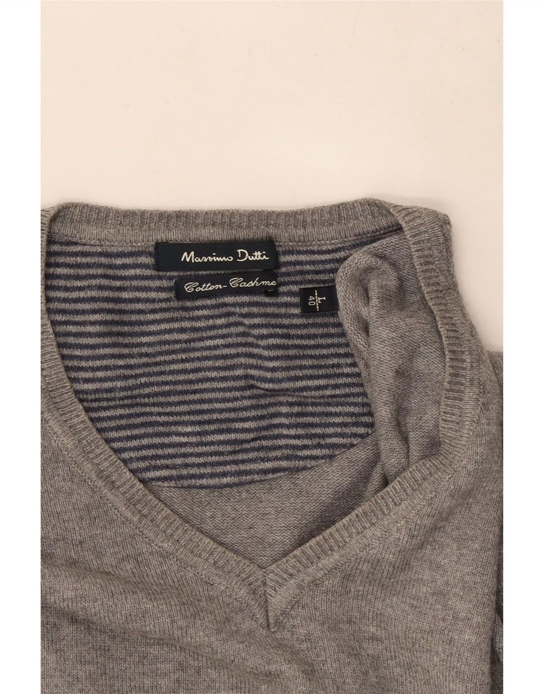 Massimo Dutti Maglione da uomo con scollo a V grande cotone grigio
