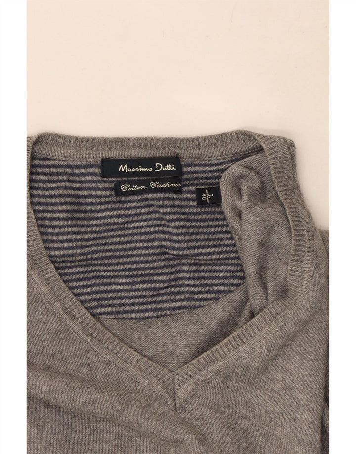 Massimo Dutti Maglione da uomo con scollo a V grande cotone grigio