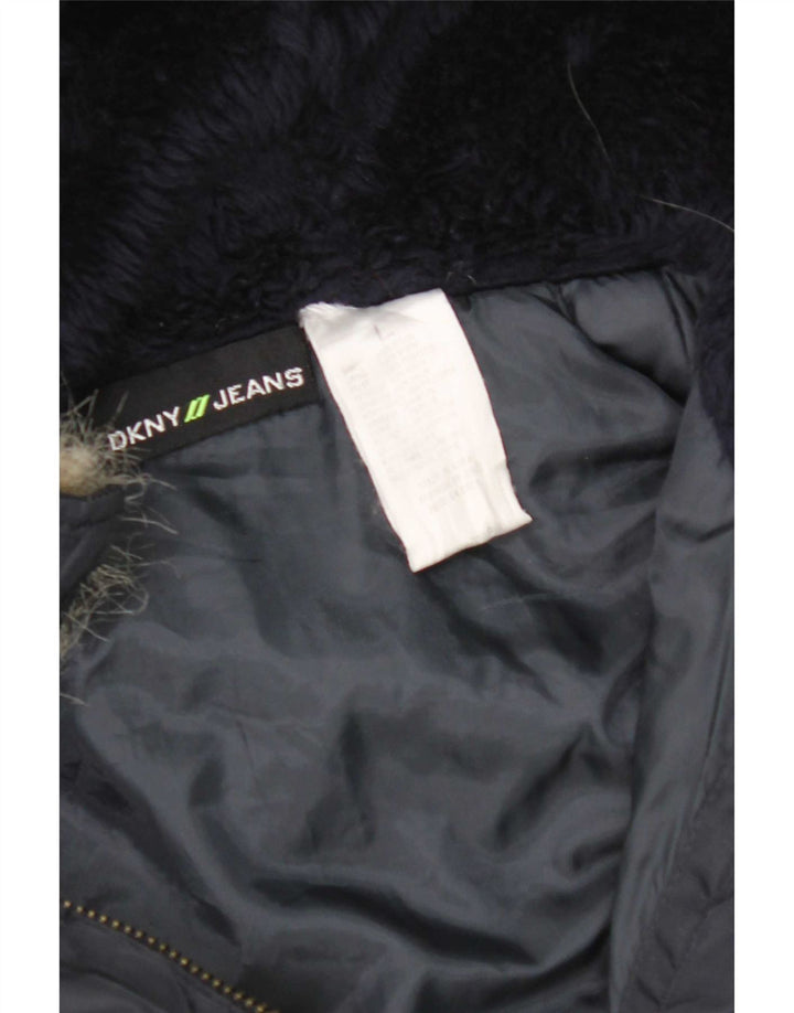 Giubbotto bomber con cappuccio da donna Dkny UK 16 grande nylon blu navy