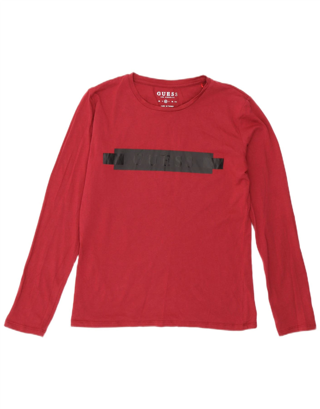 Guess Top grafico da donna a maniche lunghe UK 12 Borgogna medio Colorblock