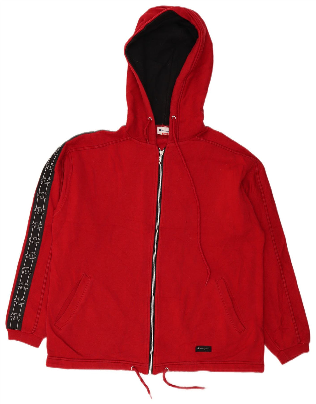 Maglione con cappuccio e zip grafica da uomo Champion piccolo color block rosso
