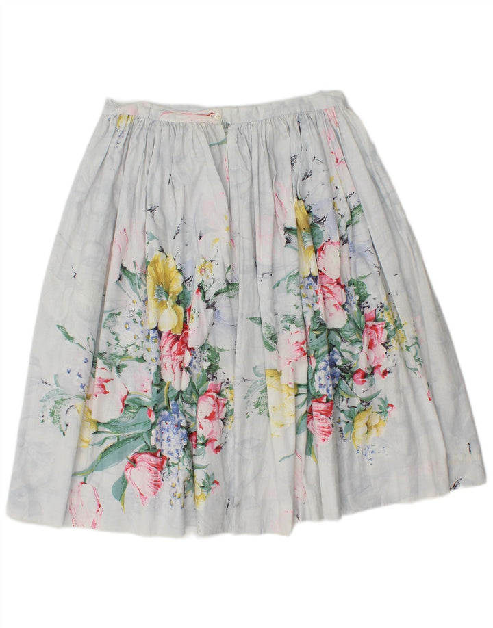 Gonna a trapezio pieghettata da donna vintage W30 floreale bianco medio
