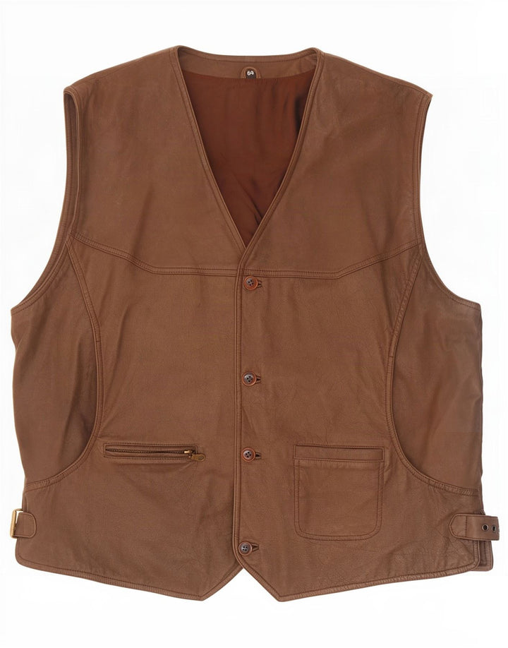 Gilet in pelle da uomo vintage IT 64 5XL Marrone