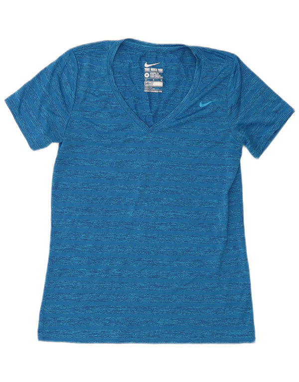 T-shirt Nike Dri Fit da donna Top UK 12 Poliestere a righe blu medio
