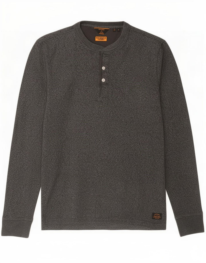 Top da uomo a maniche lunghe Superdry in cotone grigio piccolo
