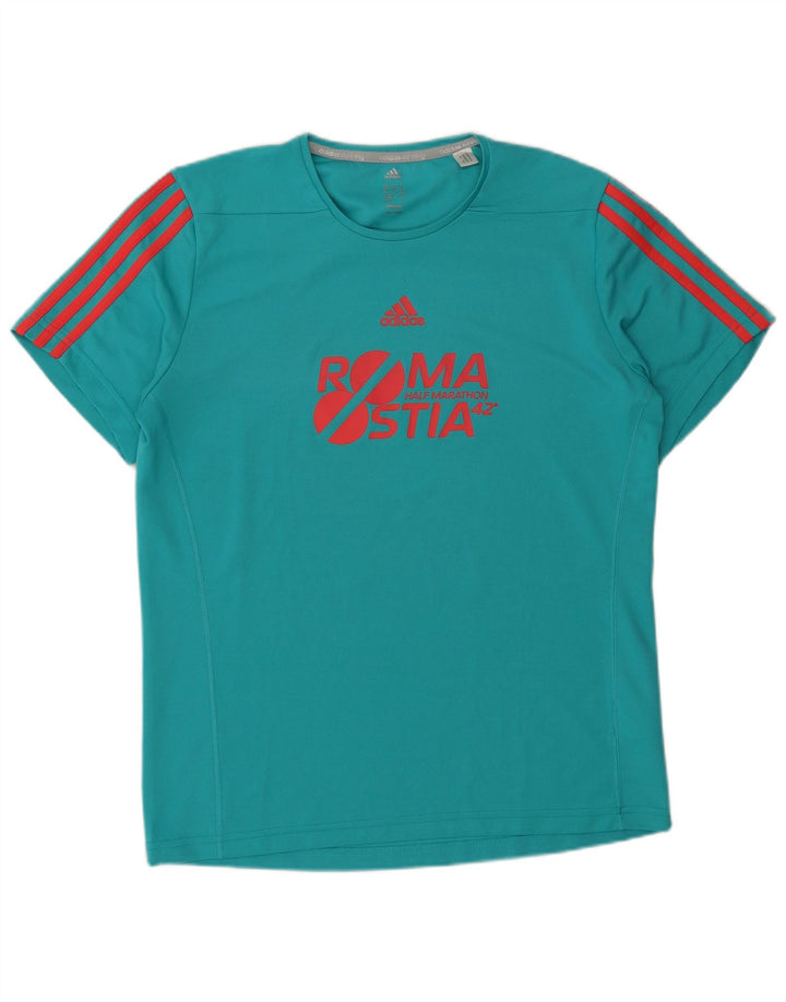 T-shirt grafica Adidas da uomo Roma Top in poliestere turchese medio