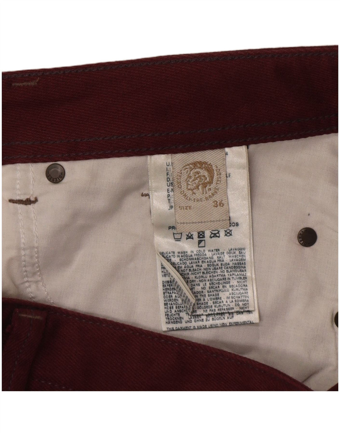 Jeans dritti da uomo Diesel W36 L32 in cotone bordeaux