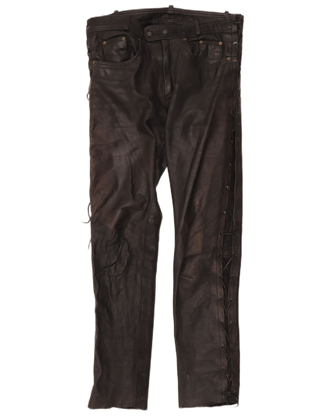 Pantaloni in pelle vintage da uomo W36 L34 neri
