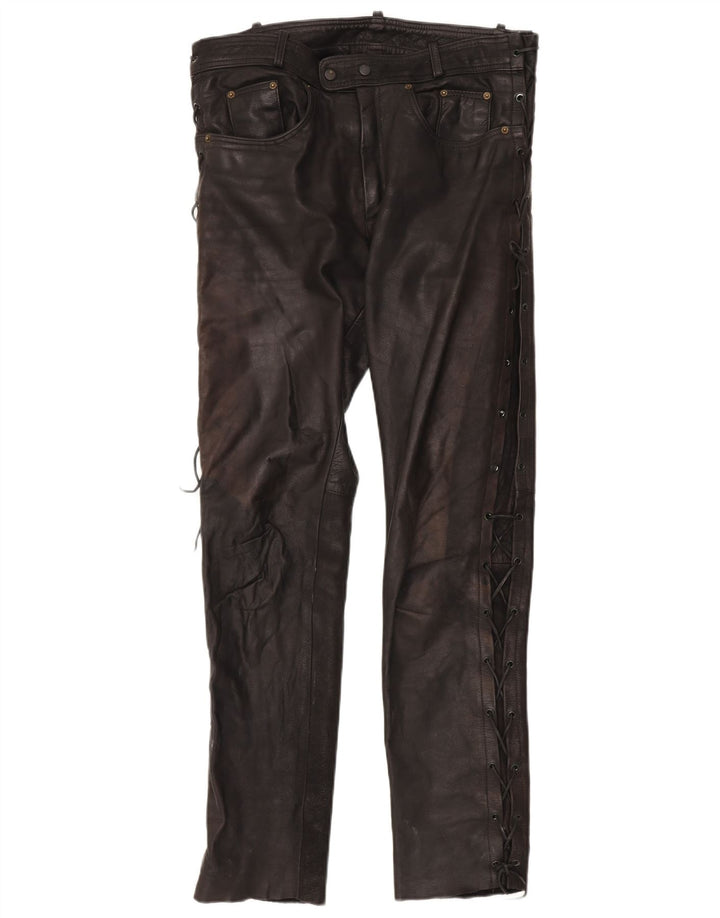 Pantaloni in pelle vintage da uomo W36 L34 neri