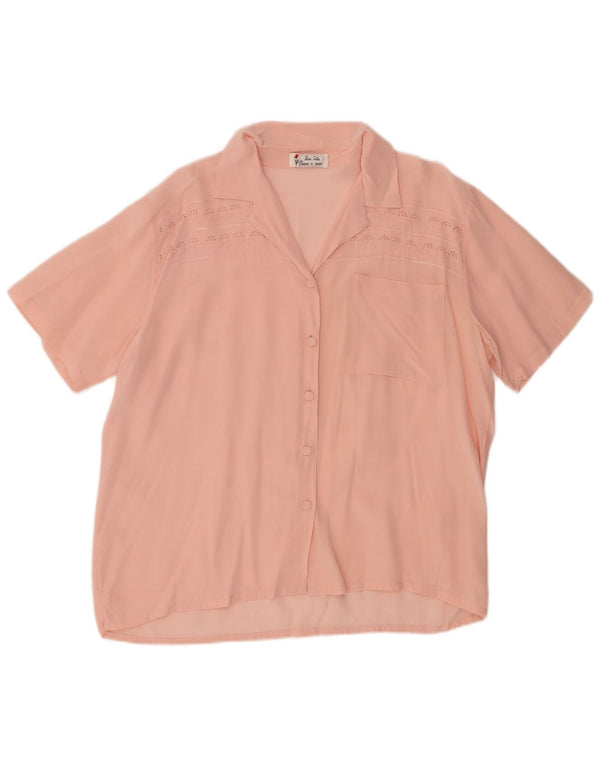Camicetta camicia a maniche corte da donna vintage UK 16 grande seta rosa
