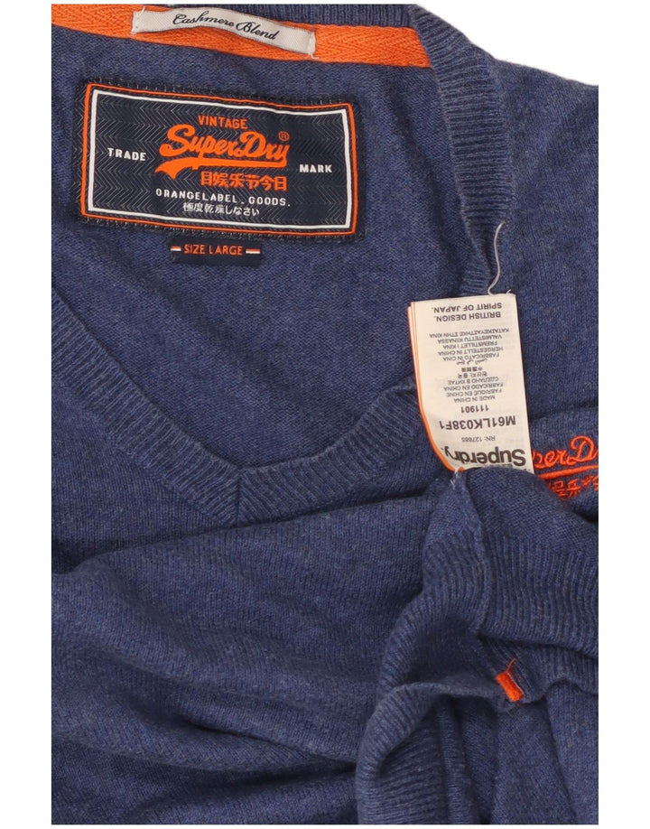Maglione da uomo con scollo a V Superdry, grande cotone blu
