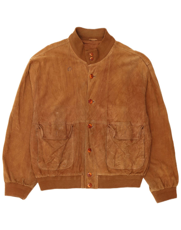 Giubbotto bomber in pelle scamosciata vintage da uomo UK 42 XL in pelle marrone