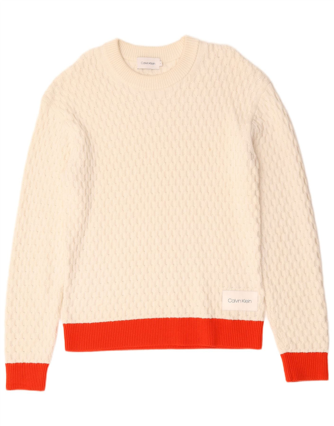 Maglione maglione girocollo da uomo Calvin Klein in cotone color block bianco medio