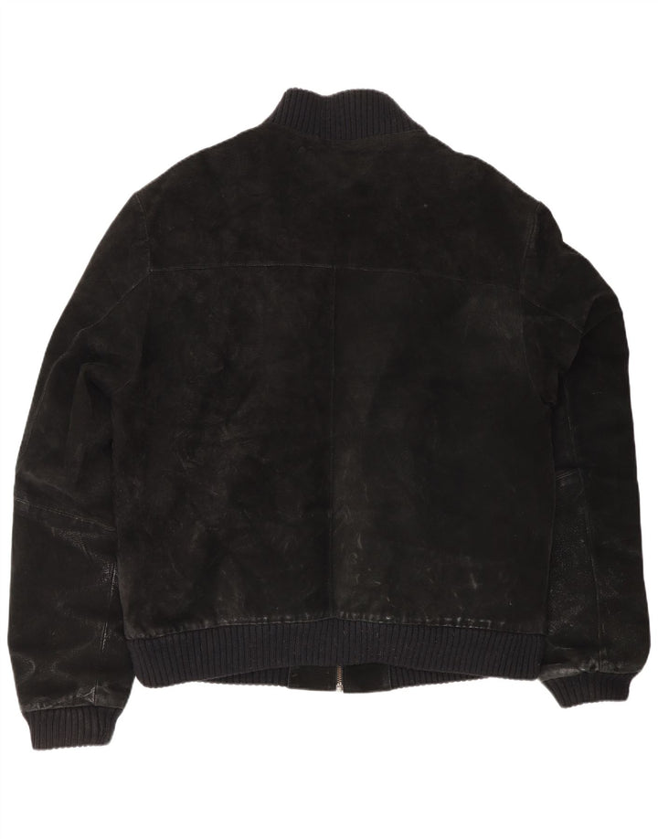 Giubbotto bomber in pelle scamosciata vintage da uomo UK 42 XL in pelle nera
