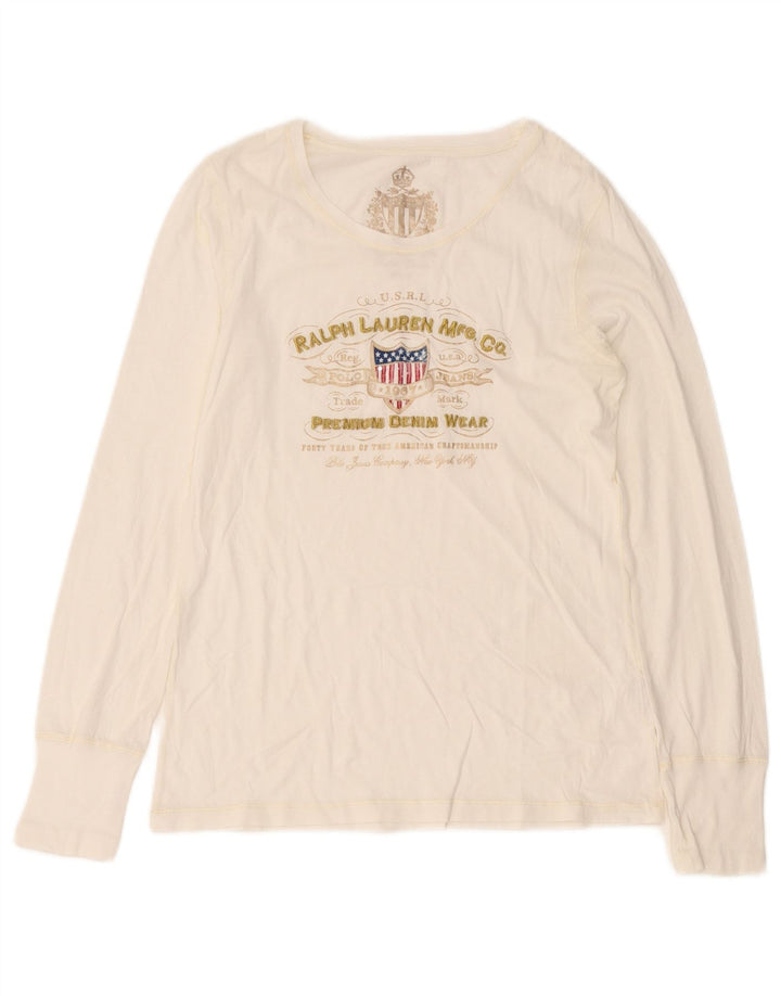 Top grafico da donna Ralph Lauren manica lunga UK 8 piccolo bianco
