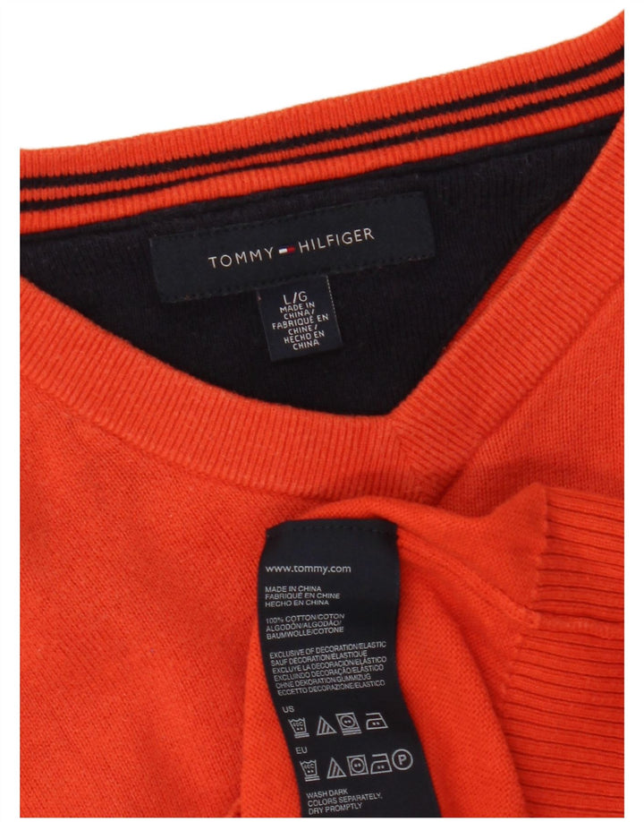 Maglione maglione con scollo a V da uomo Tommy Hilfiger grande cotone rosso