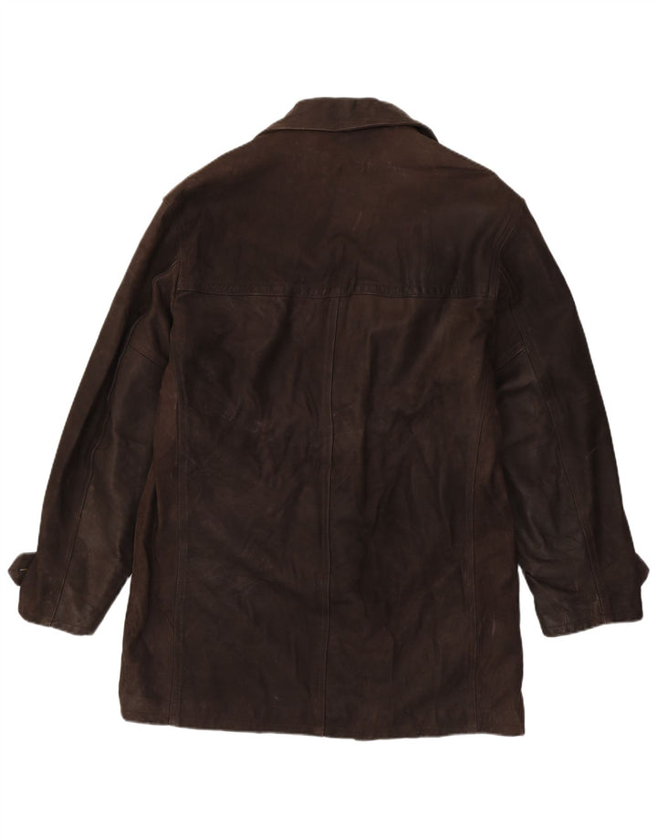 Cappotto in pelle doppiopetto vintage da uomo IT 54 2XL Pelle marrone