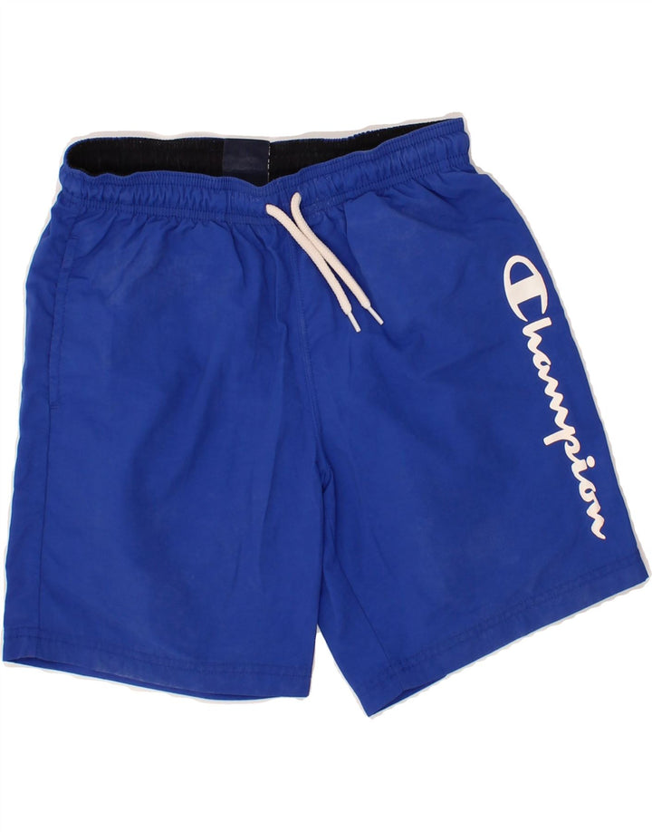 CHAMPION Boys Graphic Sport Shorts 9-10 Years Medium Blue Polyester Vintage Champion and Second-Hand Champion from Messina Hembry 