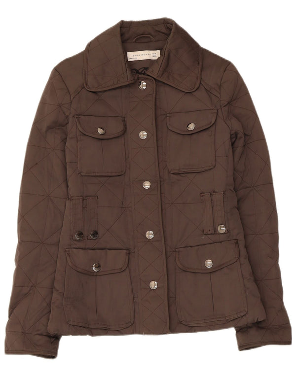 Zara Womens Quilted Jacket UK 12 Medium Brown Polyester