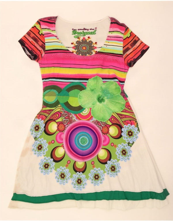 Desigual Abito da donna a linea grafica con grafica UK 20 2XL Cotone floreale bianco
