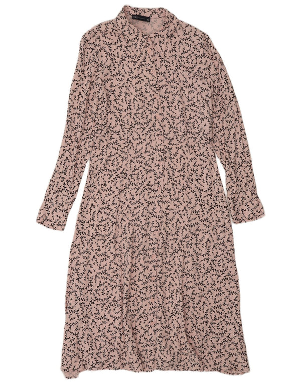 Abito maxi camicia da donna Marks & Spencer UK 12 Viscosa floreale rosa medio