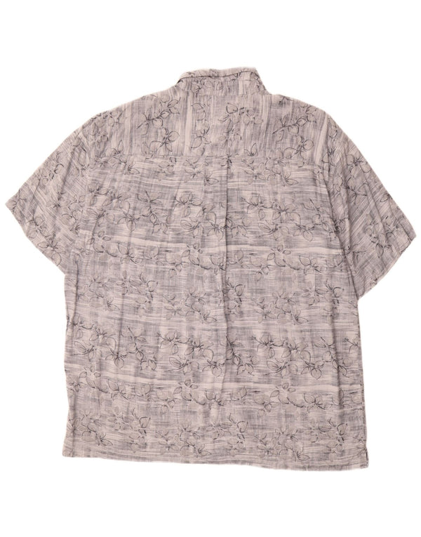 Camicia vintage da uomo a maniche corte XL in rayon floreale grigio