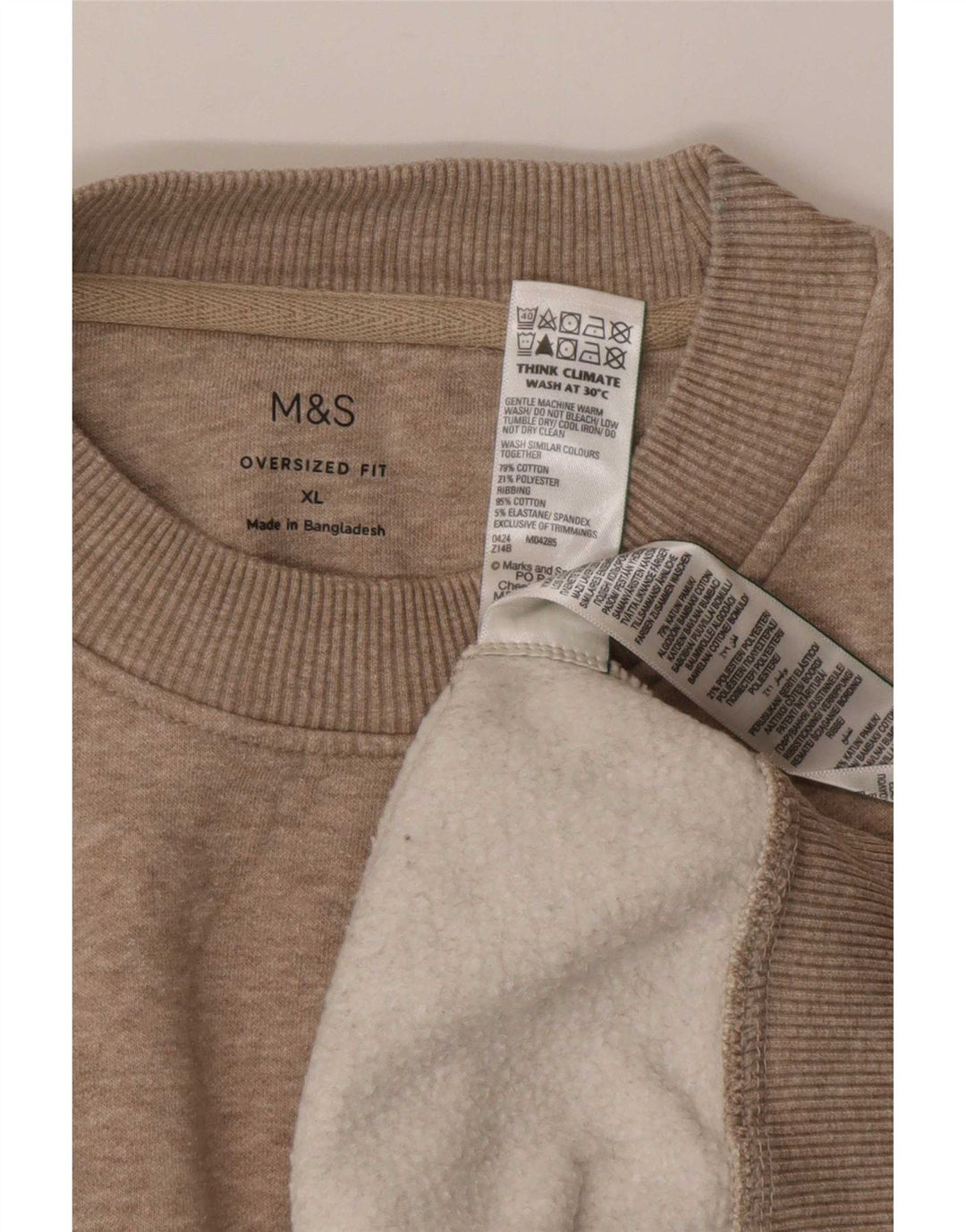 Felpa oversize da uomo Marks & Spencer, maglione XL, cotone chiazzato grigio