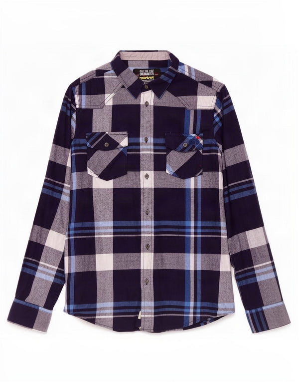 Mistral Boys Flannel Shirt 13-14 Years Navy Blue Plaid Cotton
