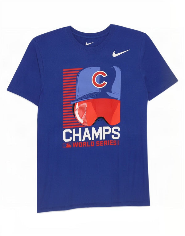 T-shirt grafica da uomo Nike Chicago Cubs in cotone blu medio