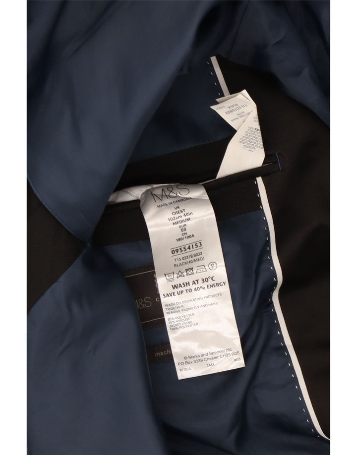 MARKS & SPENCER Giacca blazer da uomo a 1 bottone EU 50 grande poliestere nero