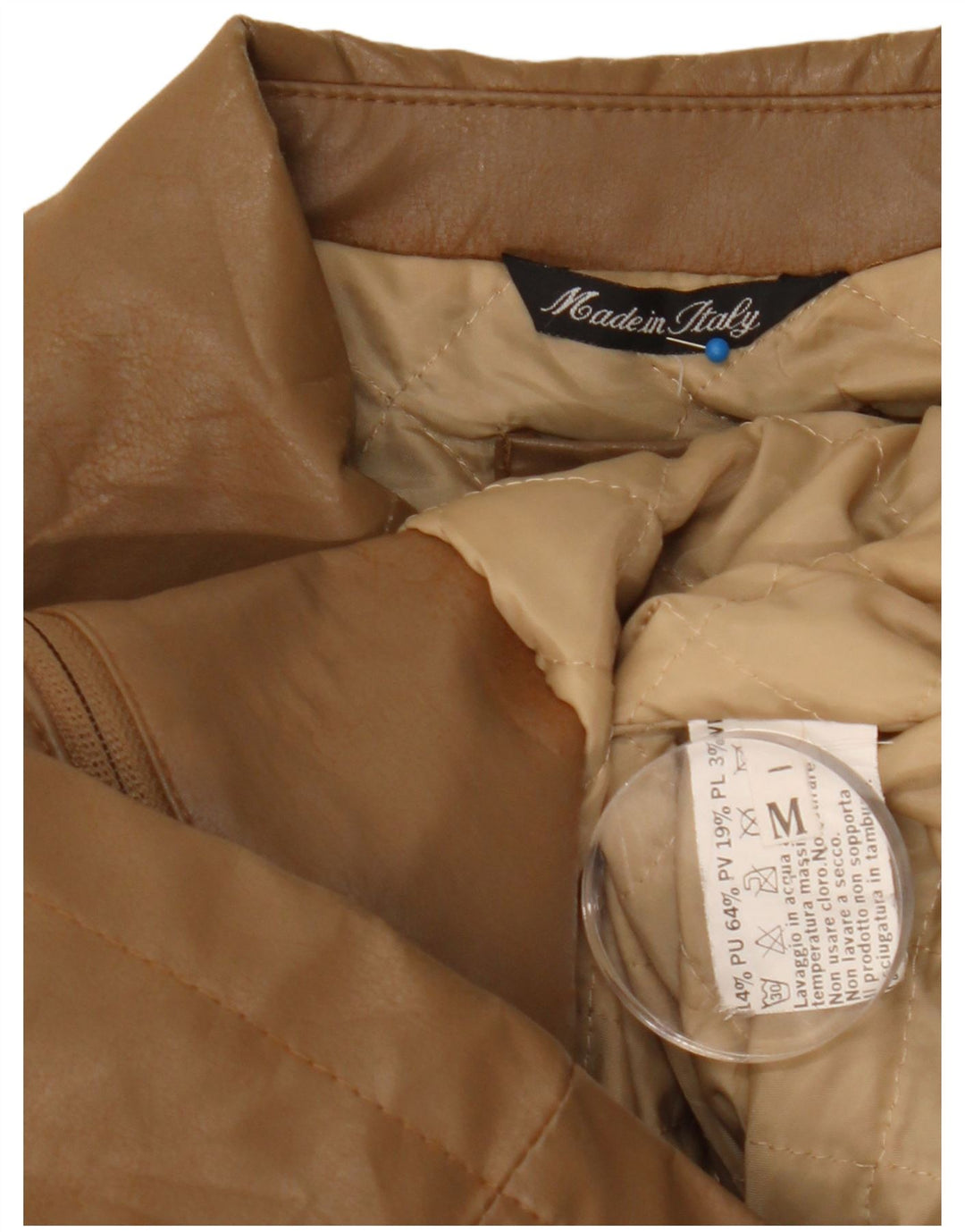 Giacca vintage da donna in ecopelle UK 14 Polietilene marrone medio