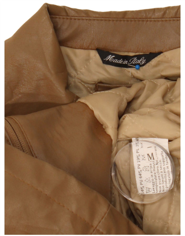 Giacca vintage da donna in ecopelle UK 14 Polietilene marrone medio