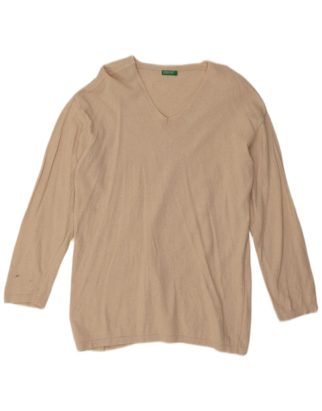 Maglione da donna con scollo a V Benetton UK 14 Cotone beige medio