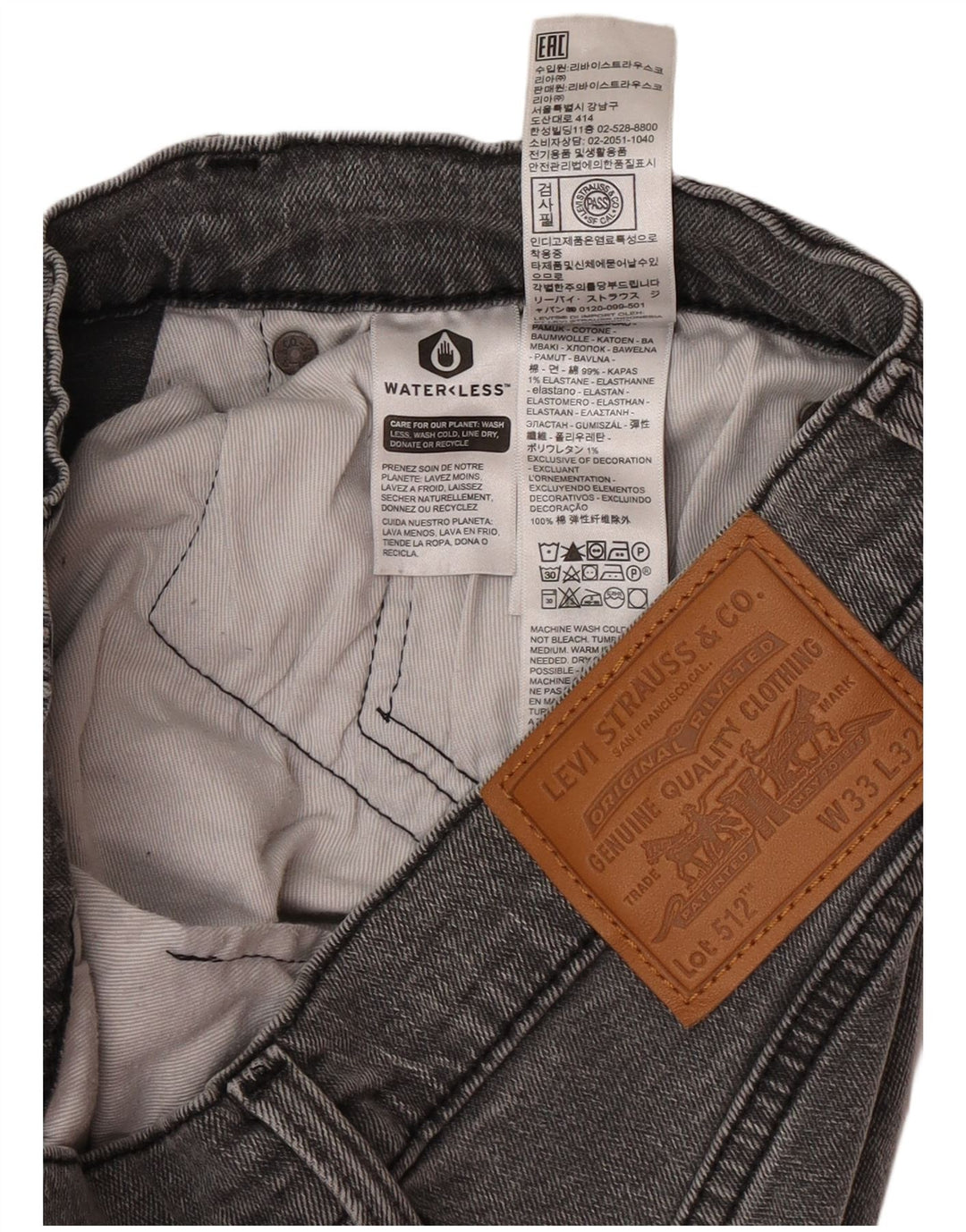 Levi's Uomo 512 Jeans affusolati slim W33 L32 Cotone grigio