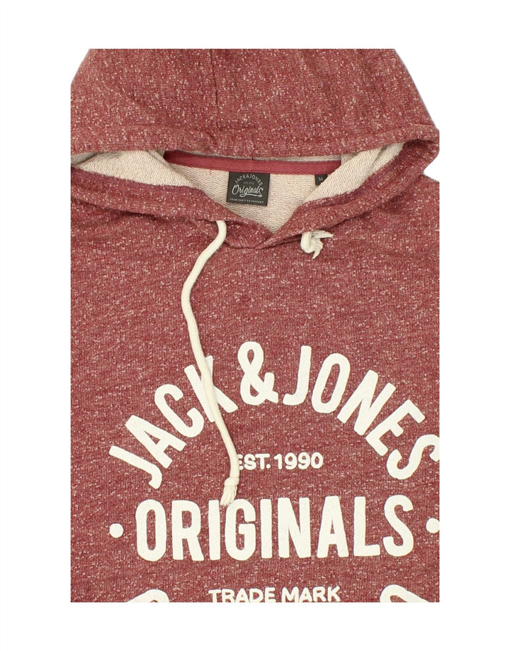 JACK & JONES Mens Graphic Hoodie Jumper Medium Maroon Flecked Cotton Vintage Jack & Jones and Second-Hand Jack & Jones from Messina Hembry 