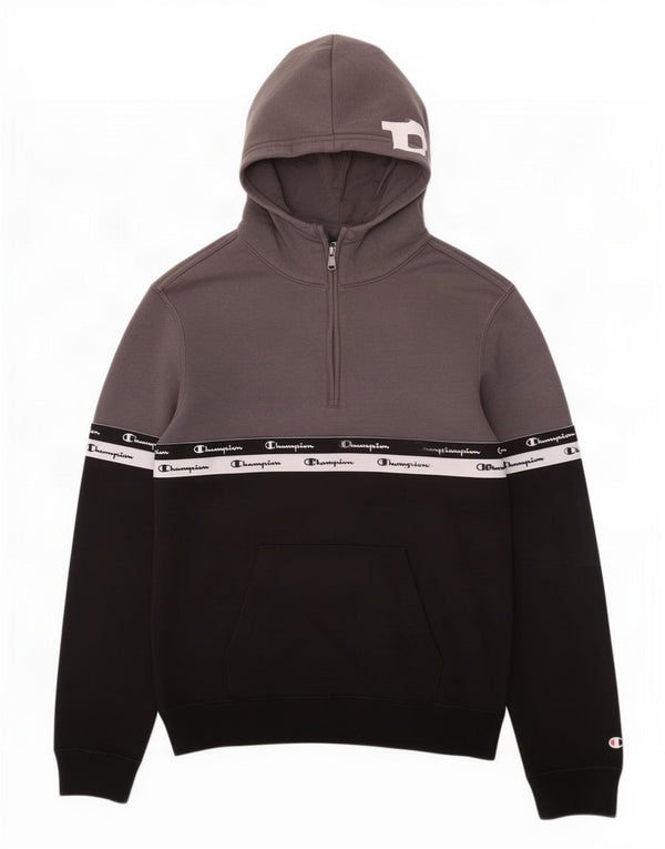 Felpa con cappuccio grafica Champion da uomo con zip e collo XS color grigio