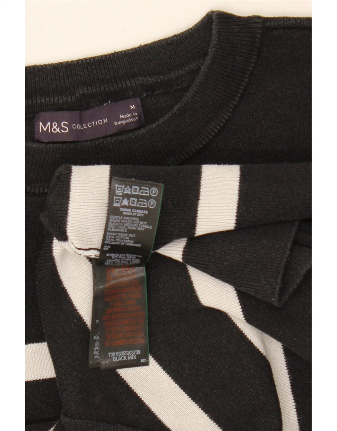 Maglione maglione girocollo da donna Marks & Spencer UK 12 medio a righe nere