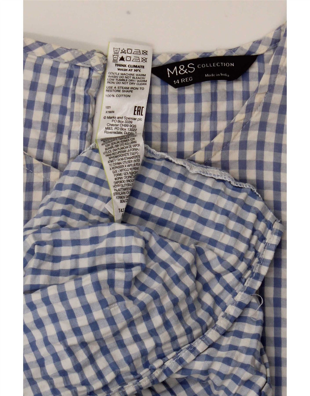 Abito lungo da donna Marks & Spencer UK 14 cotone a quadretti blu medio