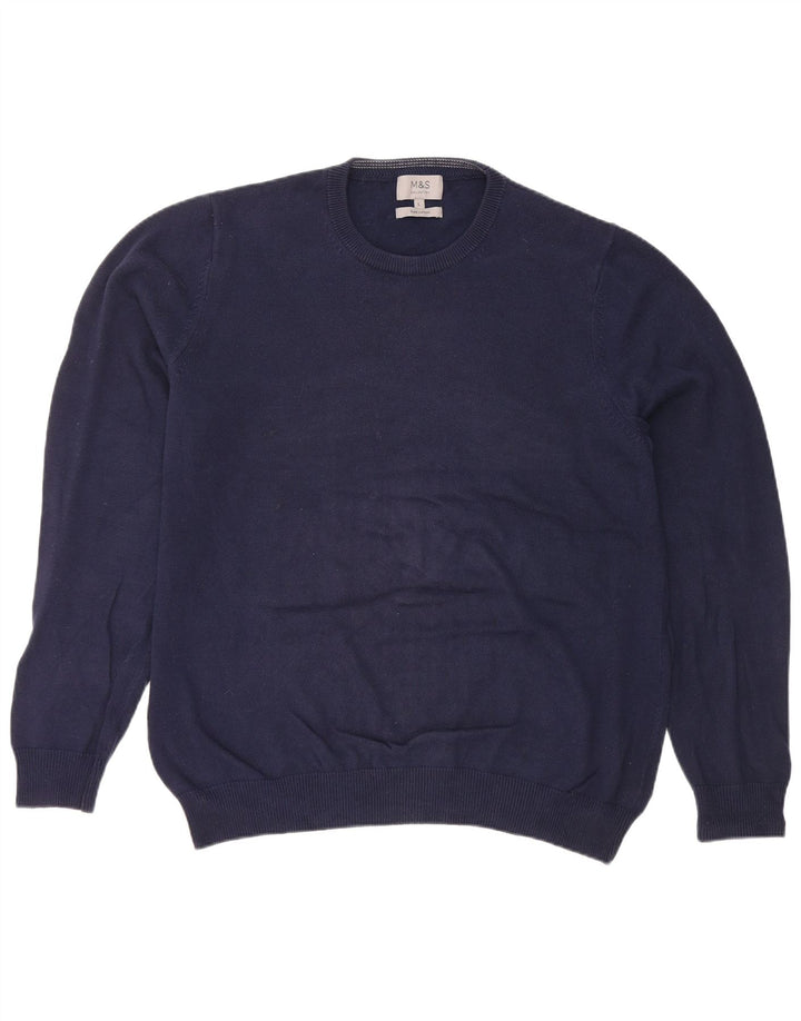 Maglione maglione girocollo da uomo Marks & Spencer grande cotone blu navy