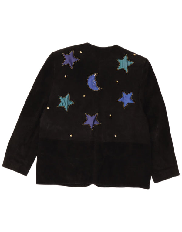 DINO' Z Giacca blazer in pelle scamosciata a 4 bottoni da donna UK 14 pelle nera media