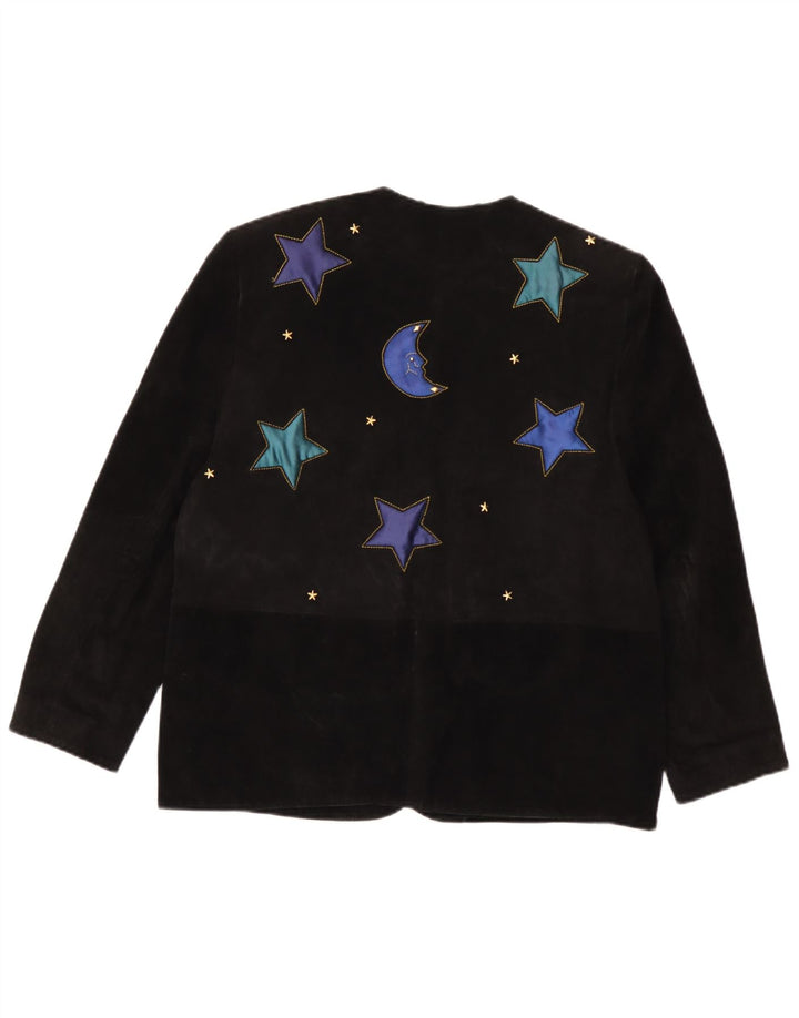 DINO' Z Giacca blazer in pelle scamosciata a 4 bottoni da donna UK 14 pelle nera media